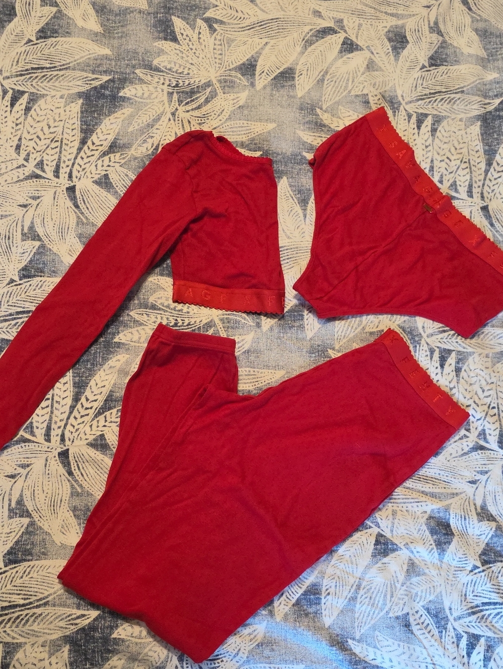 Savage X Fenty Red 3-Piece Lounge Set - Crop Top, Leggings & Brief